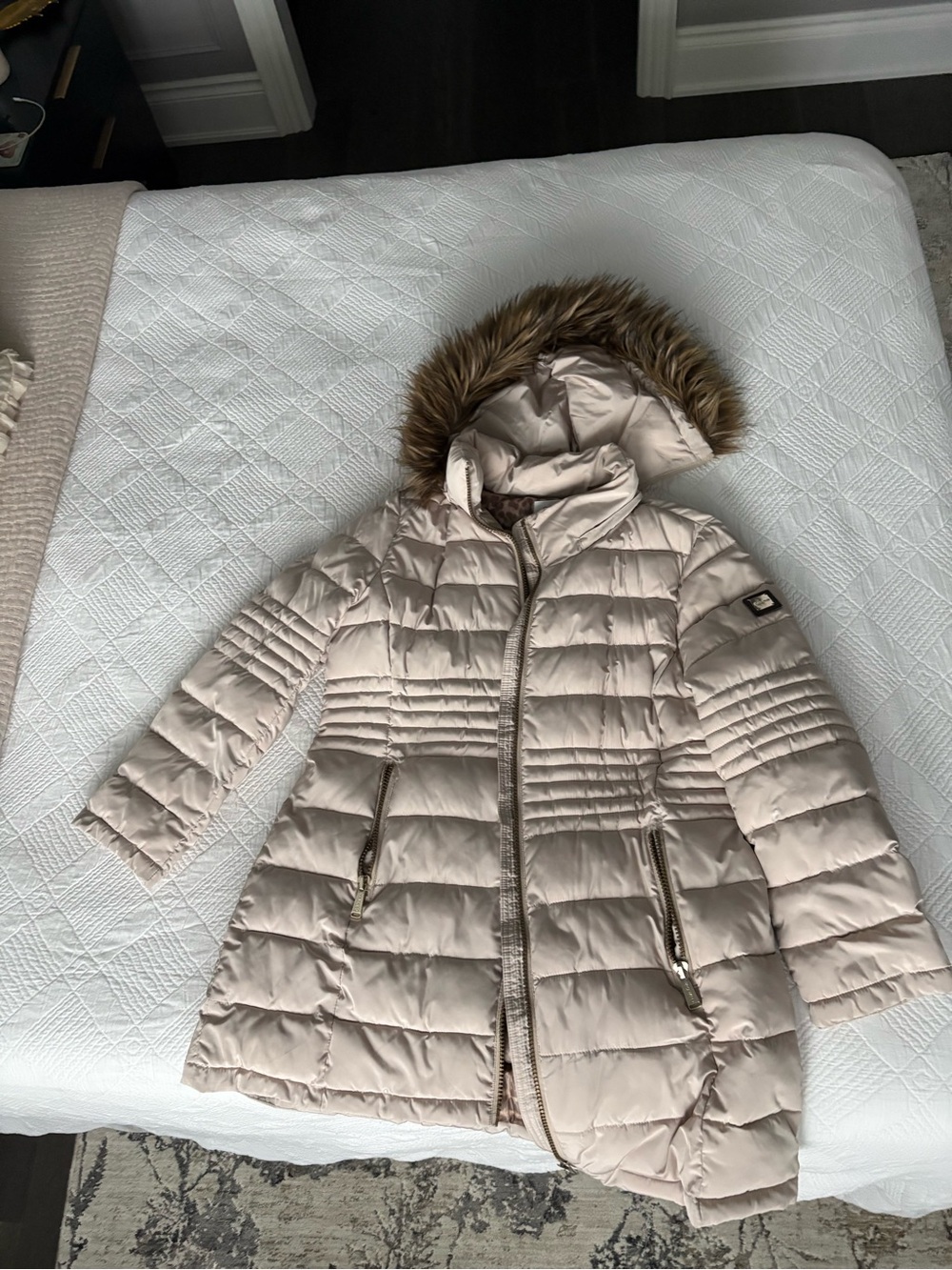 Calvin Klein Faux-Fur Hooded Puffer Coat - Cream